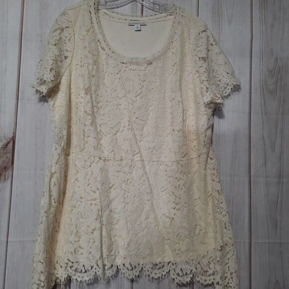 Ladies 1x Isaac Mizrahi Live! Ivory Lace Tunic Top‎ Short Sleeve Blouse Size 1X - Picture 1 of 7